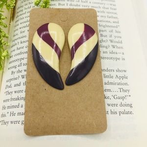 Large Winged Pierced Earrings Purple